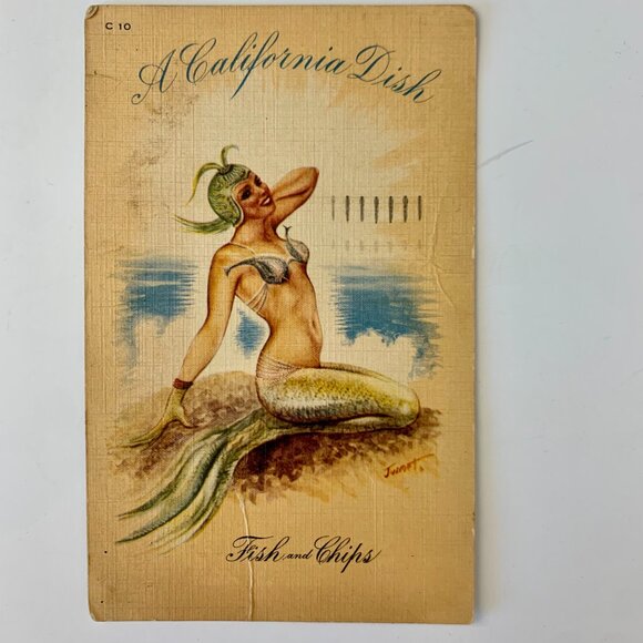 Risque postcards WWII 'A California Dish' 3 linen postcards sent by PFC - Picture 4 of 6